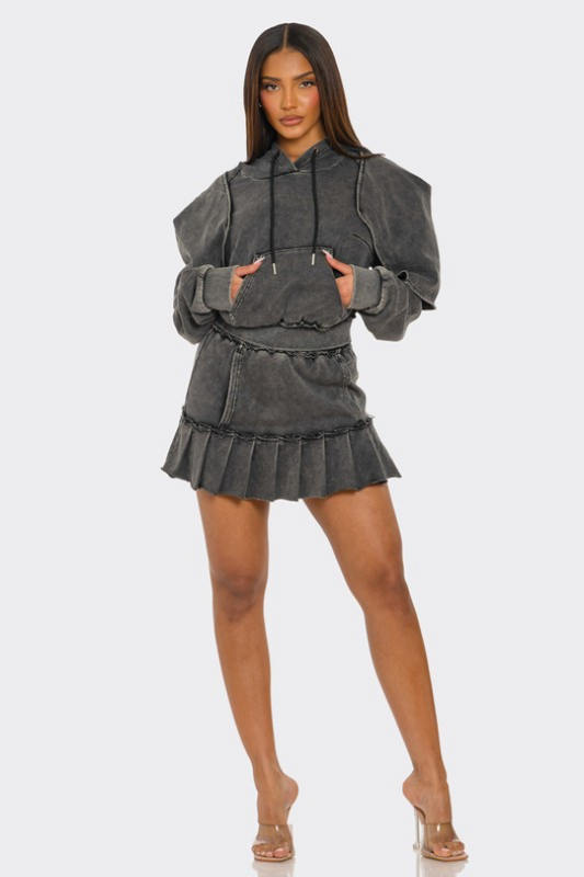 Street Luxe Hooded Long Sleeve Mini Skirt Set