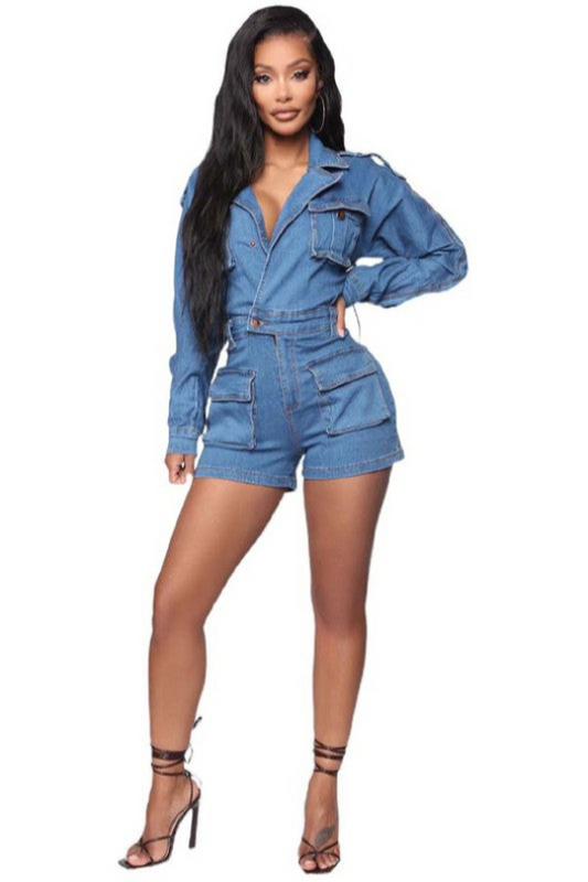 Women's Cargo Denim Romper
