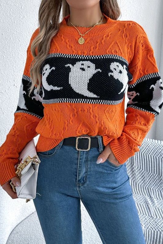 Ghostly Round Neck Long Sleeve Sweater