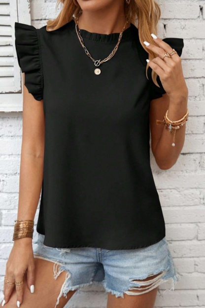 Women's Ruffled Shoulder Short Sleeve Blouse