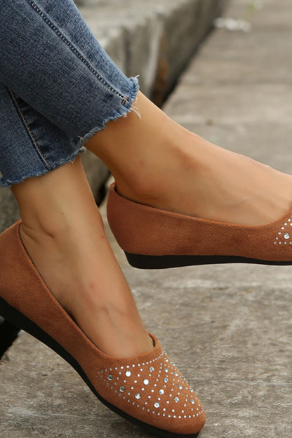 Zapatos planos sin cordones con diamantes de imitación para mujer