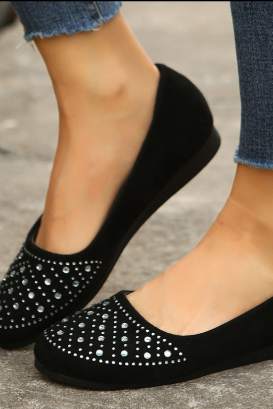 Zapatos planos sin cordones con diamantes de imitación para mujer