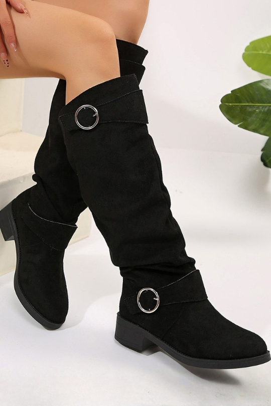 Botas de tacón de bloque con punta redonda y hebilla