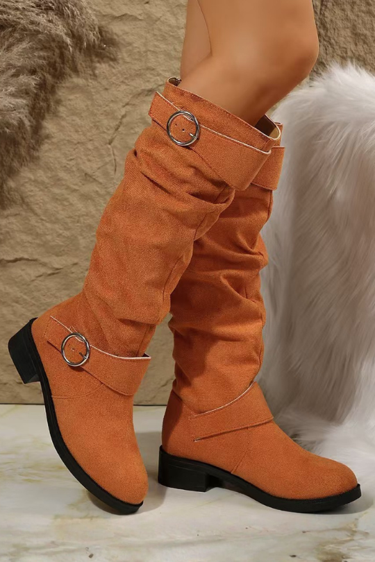 Botas de tacón de bloque con punta redonda y hebilla