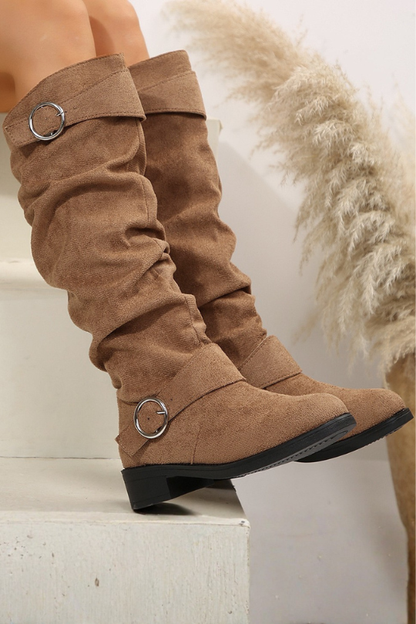 Botas de tacón de bloque con punta redonda y hebilla