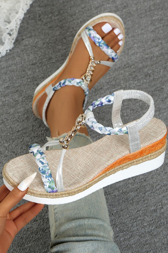 Women's Floral Woven Strap Wedge Sandals