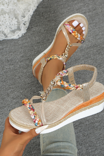 Women's Floral Woven Strap Wedge Sandals