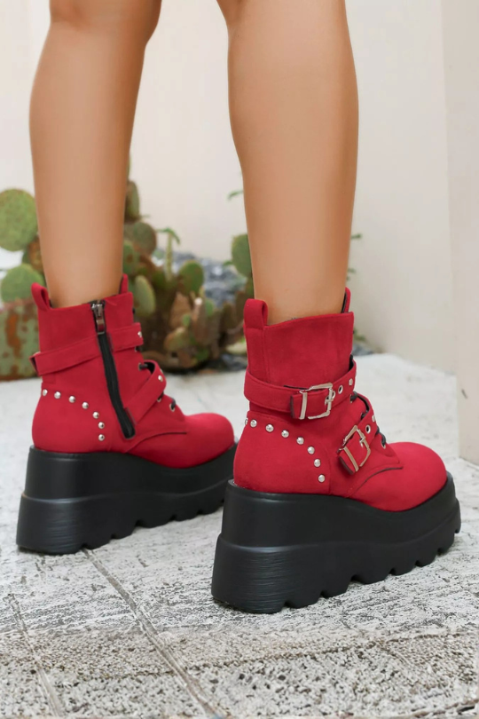 Women's Lace Up Double Platform Wedge Boots