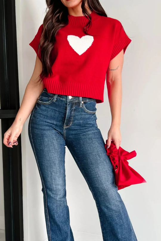 Heartfelt Love Short Sleeve Sweetheart Sweater
