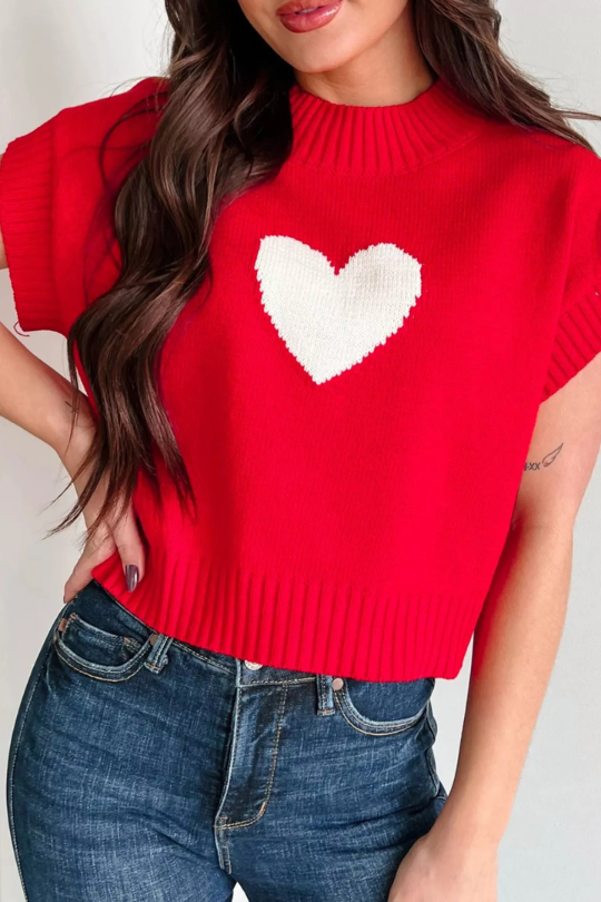 Heartfelt Love Short Sleeve Sweetheart Sweater