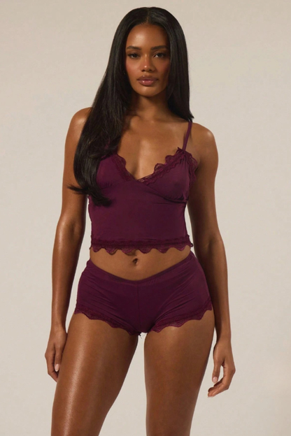 Women's Adjustable Triangle Lace Cami Top And Fitted Boy Shorts