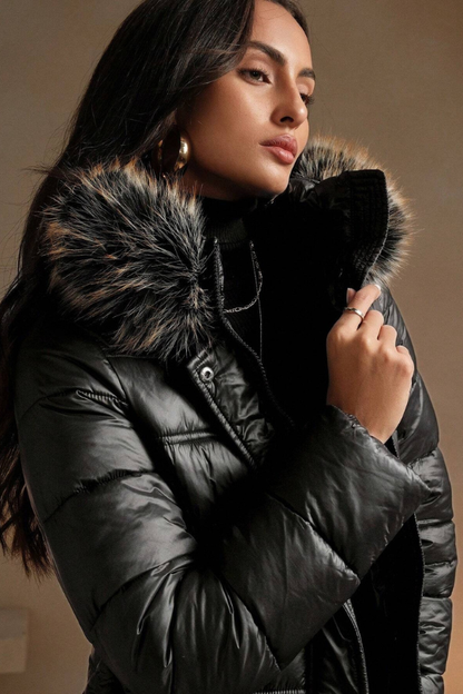 Women's Bear Collar Mid-Length Puffer Coat