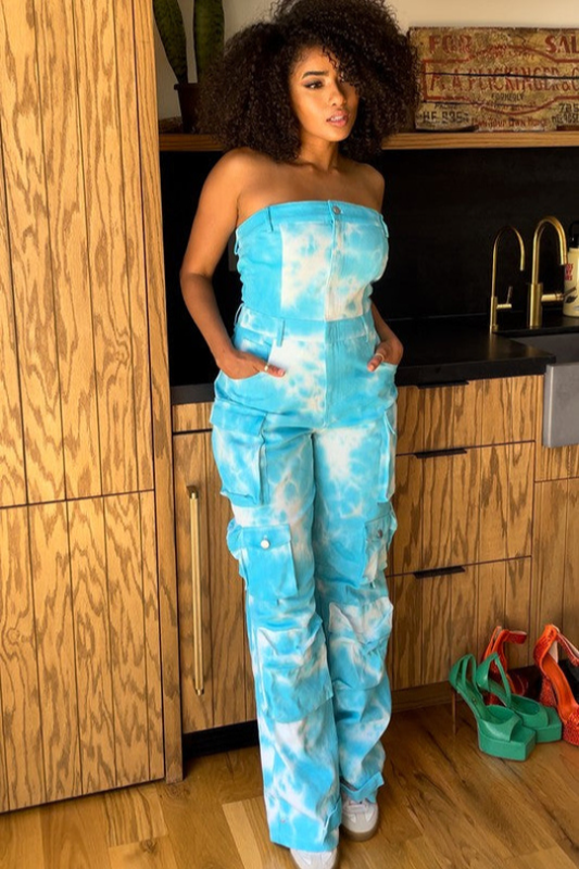 Sky Tie Dye Strapless VA Cay Jumpsuit