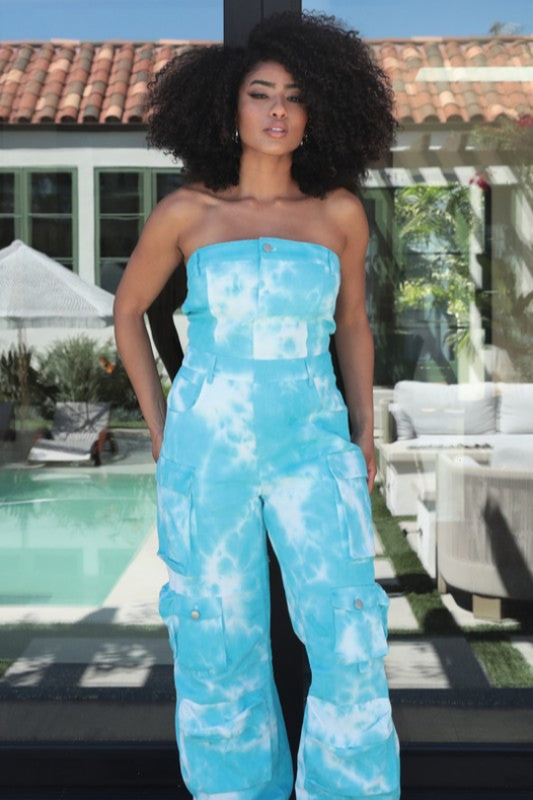 Sky Tie Dye Strapless VA Cay Jumpsuit