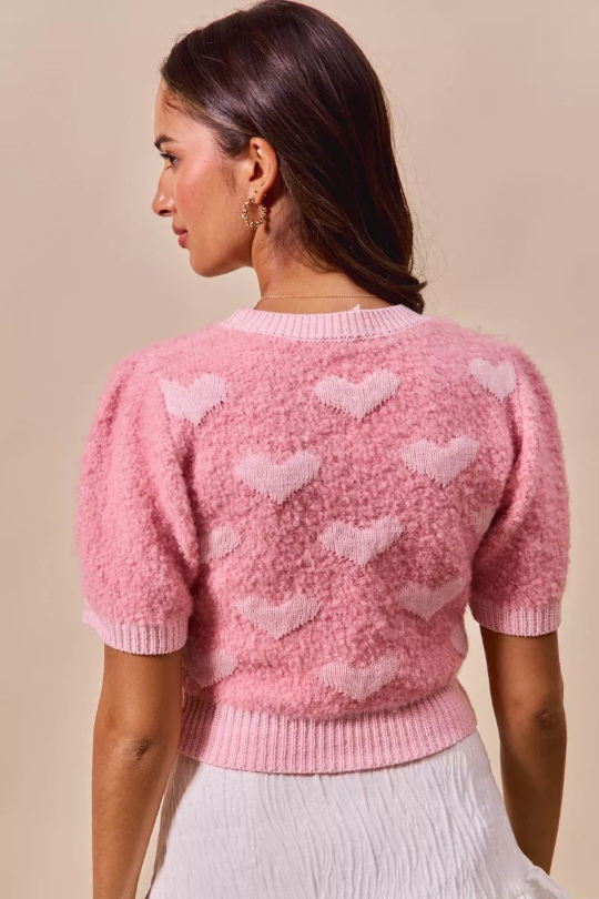 Pink Hearts All Over Cropped Sweater