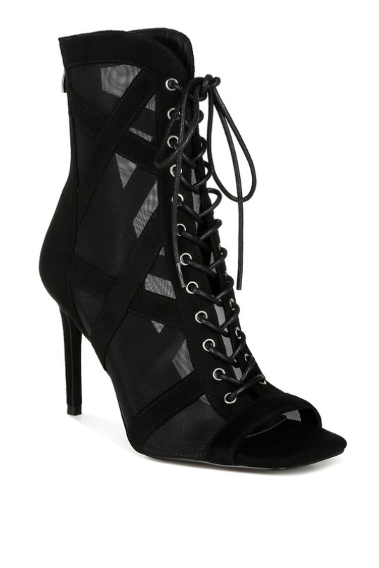 Mesh Lace-Up Criss Cross Ankle Boots