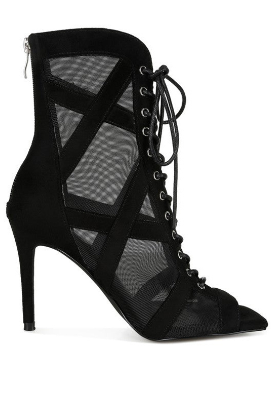 Mesh Lace-Up Criss Cross Ankle Boots
