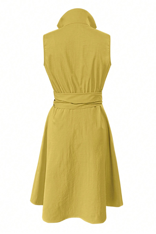 Vestido midi sin mangas con cintura anudada y bolsillos