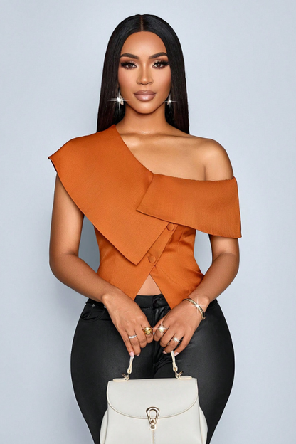 The Asymmetrical Off-Shoulder Button Blouse