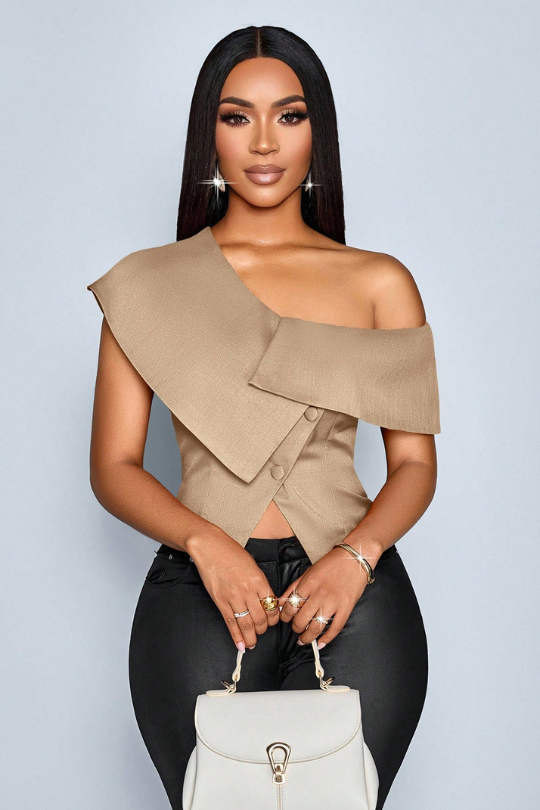 The Asymmetrical Off-Shoulder Button Blouse