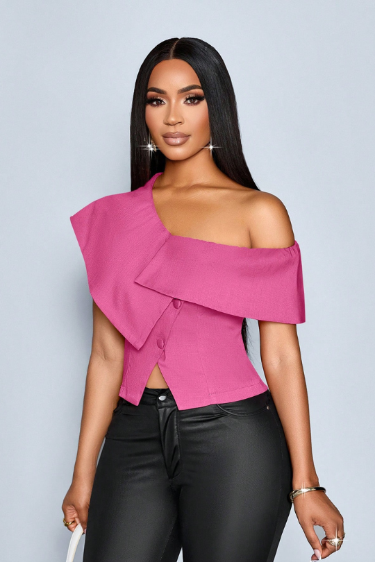 The Asymmetrical Off-Shoulder Button Blouse