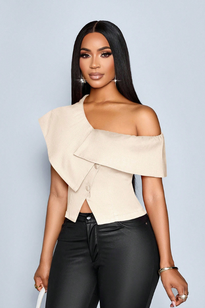 The Asymmetrical Off-Shoulder Button Blouse
