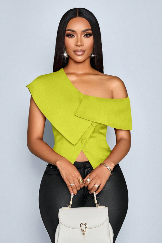 The Asymmetrical Off-Shoulder Button Blouse