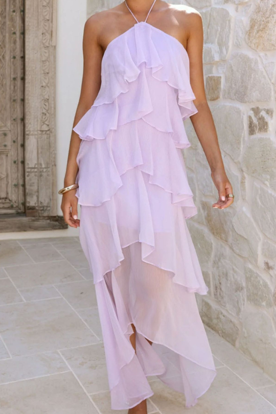 Women's Tiered Ruffle Halter Maxi Dress