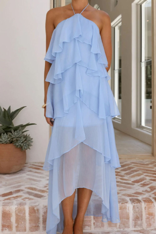 Women's Tiered Ruffle Halter Maxi Dress