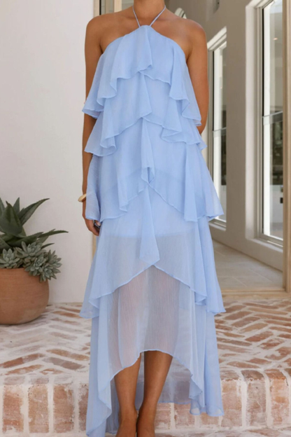 Women's Tiered Ruffle Halter Maxi Dress