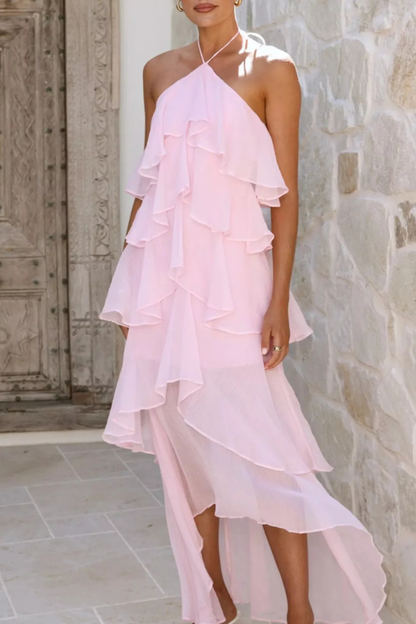 Women's Tiered Ruffle Halter Maxi Dress