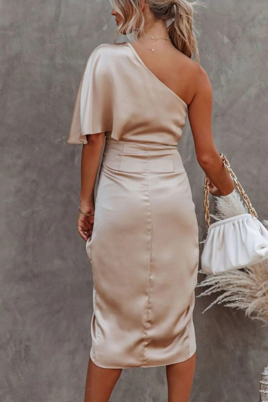 Elegant One-Shoulder Satin Wrap Dress