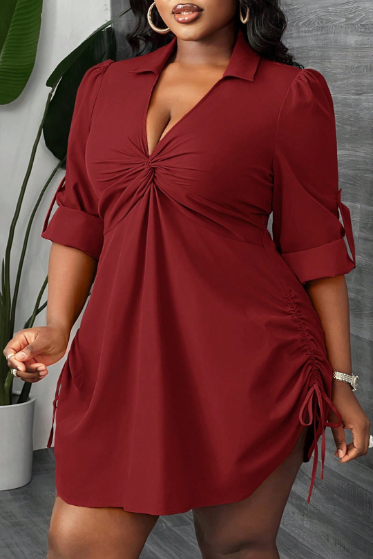 Women Plus Size Drawstring Mini Shirt Dress