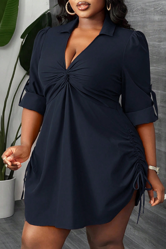 Women Plus Size Drawstring Mini Shirt Dress