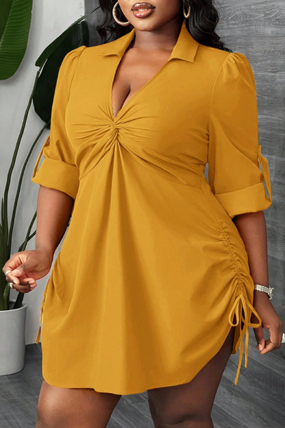 Women Plus Size Drawstring Mini Shirt Dress