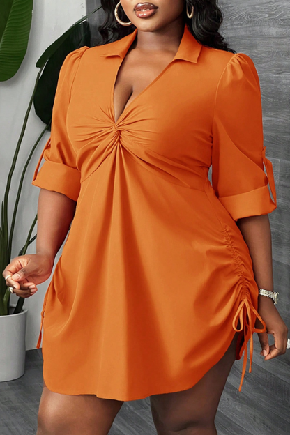 Women Plus Size Drawstring Mini Shirt Dress
