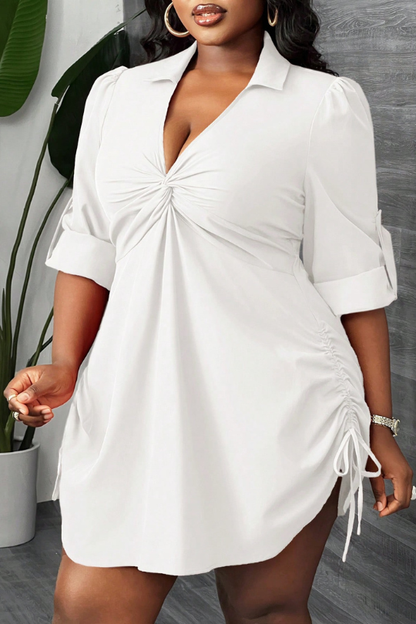 Women Plus Size Drawstring Mini Shirt Dress