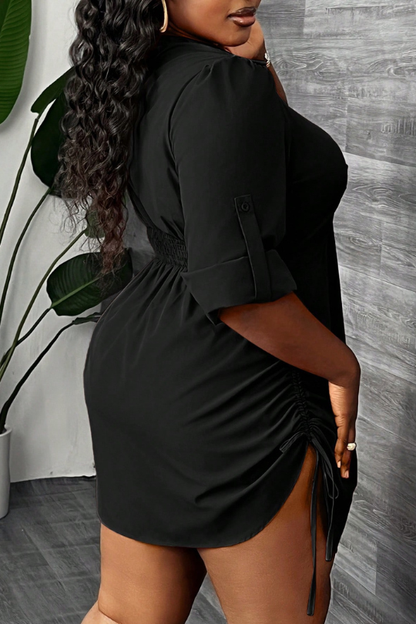 Women Plus Size Drawstring Mini Shirt Dress