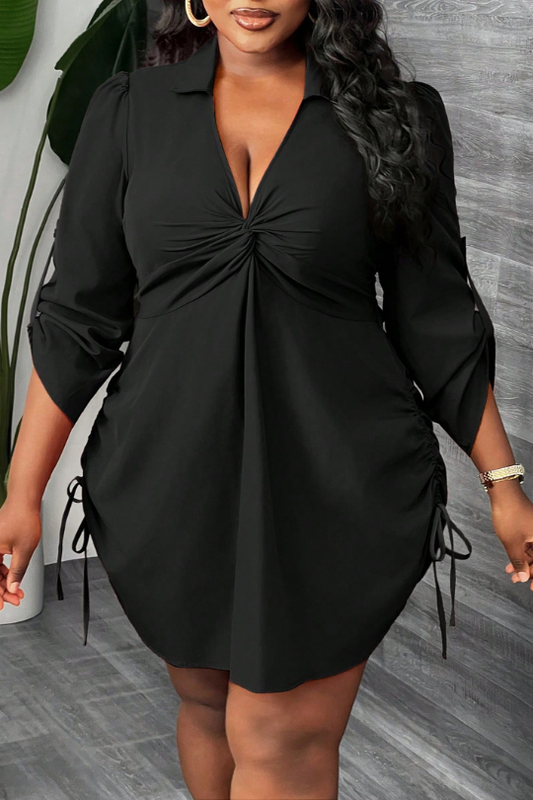 Women Plus Size Drawstring Mini Shirt Dress