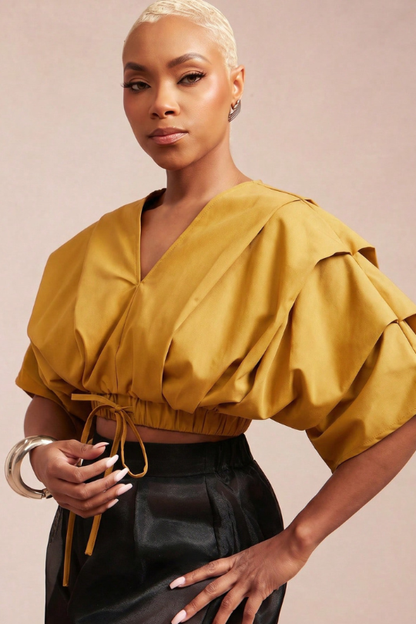 Women's Pleated Drawstring Wrap Top