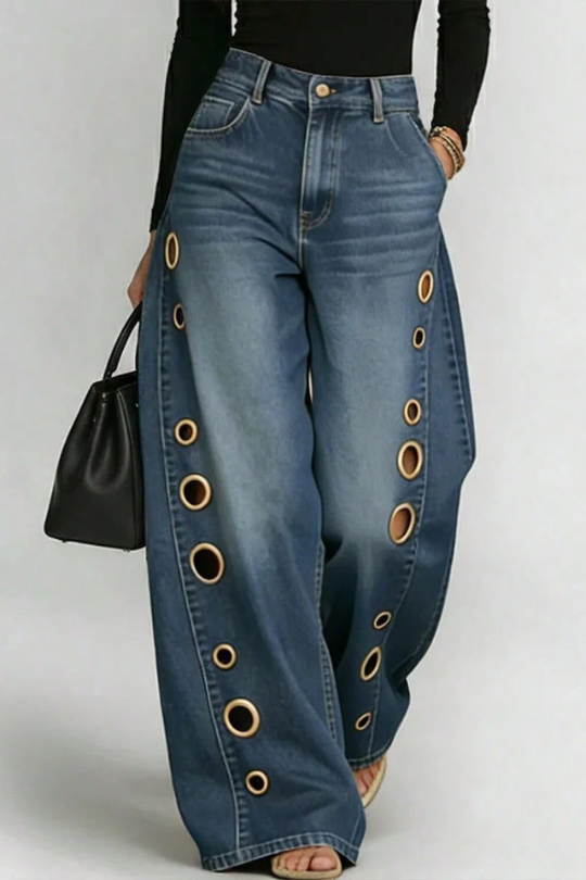 Women's Eyelet Wide Leg Jeans