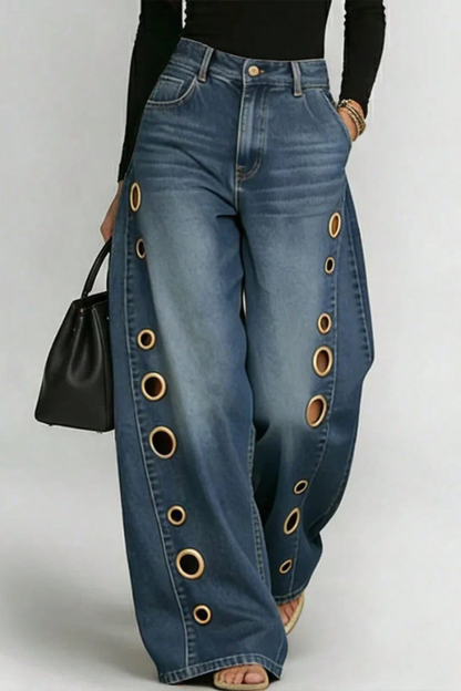 Women's Eyelet Wide Leg Jeans