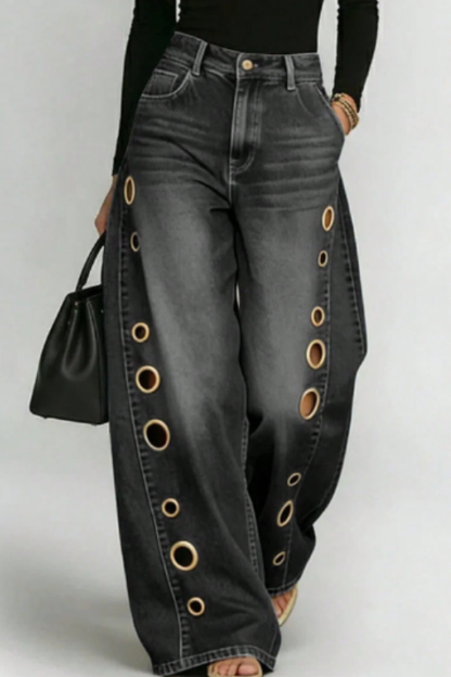 Women's Eyelet Wide Leg Jeans
