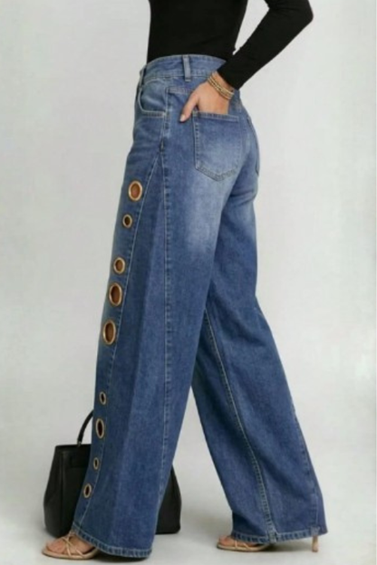 Women's Eyelet Wide Leg Jeans