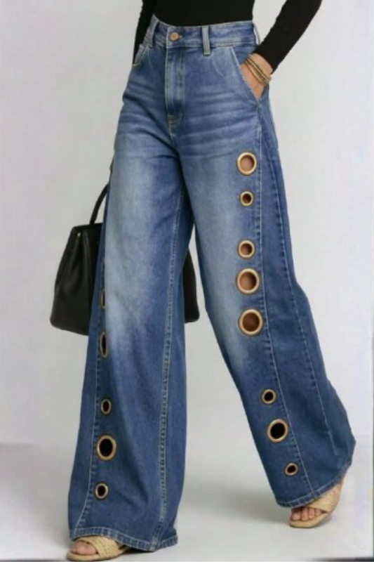 Women's Eyelet Wide Leg Jeans