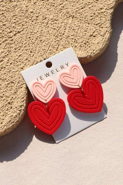 Valentine's Day Pink Textured Heart Acrylic Earrings