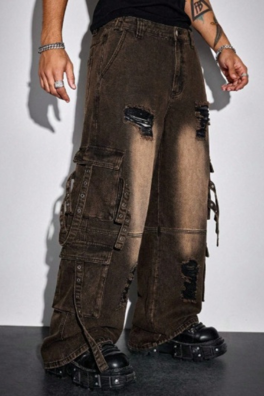 Men's Iron District Distressed Cargo Denim