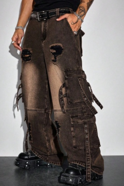 Men's Iron District Distressed Cargo Denim