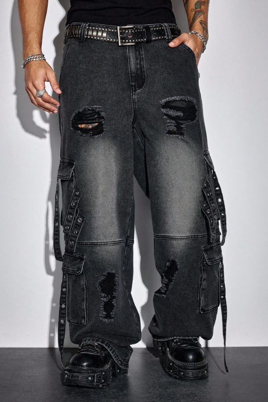 Men's Iron District Distressed Cargo Denim