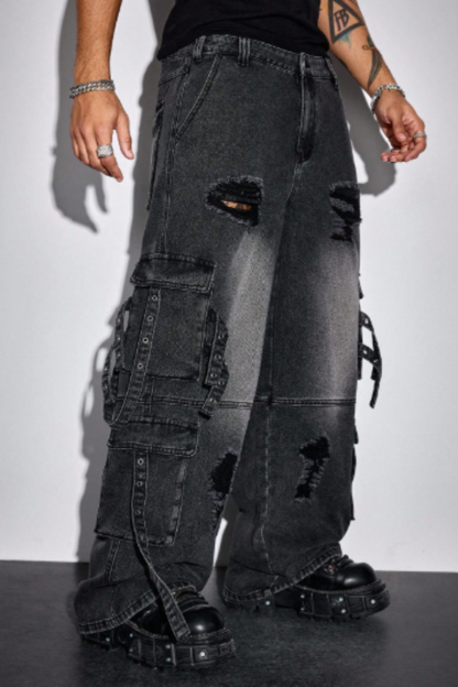 Men's Iron District Distressed Cargo Denim
